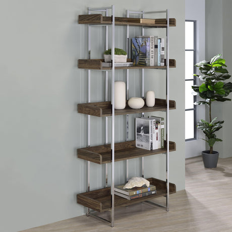 Coaster Angelica 70-inch 5-shelf Bookshelf Walnut and Chrome