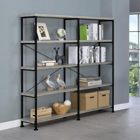 Coaster Analiese 63-inch 4-shelf Double Bookshelf Grey Driftwood