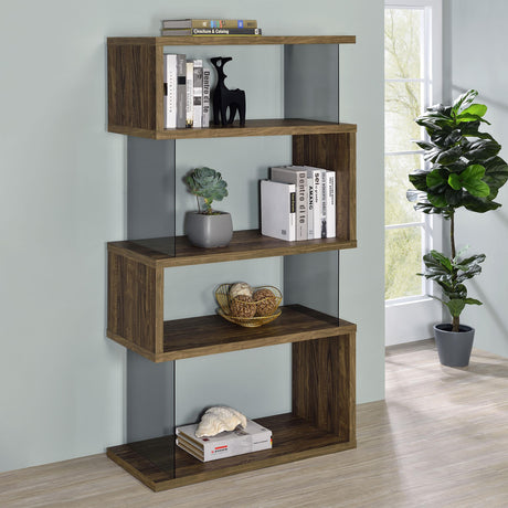 Coaster Emelle 63-inch 4-shelf Glass Panel Bookshelf Aged Walnut