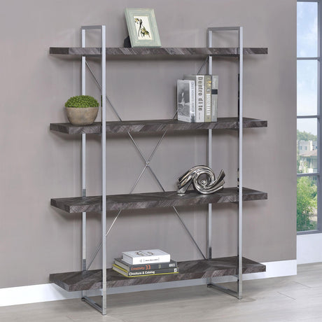 Coaster Grimma 63-inch 4-shelf Bookshelf Rustic Grey and Chrome
