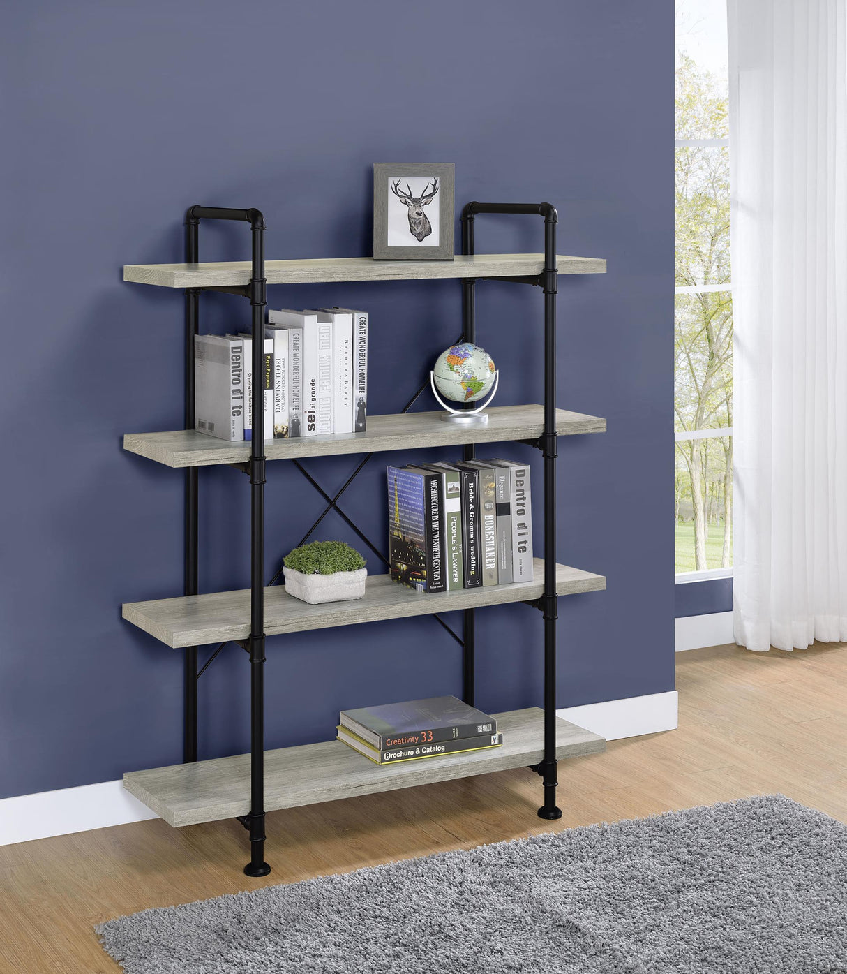Coaster Delray 56-inch 4-shelf Bookshelf Grey Driftwood and Black