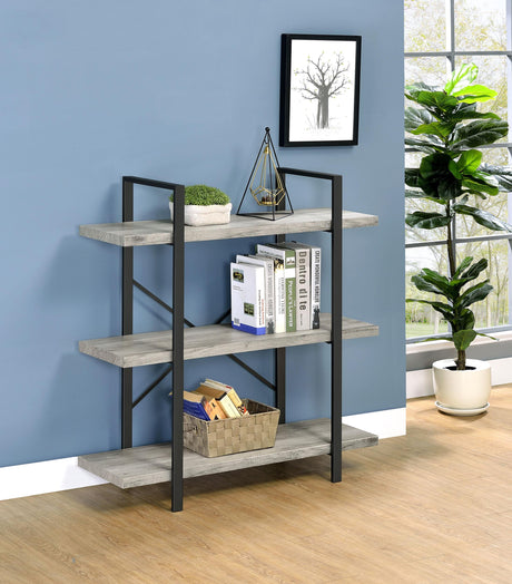 Coaster Cole 40-inch 3-shelf Bookshelf Grey Driftwood and Gunmetal