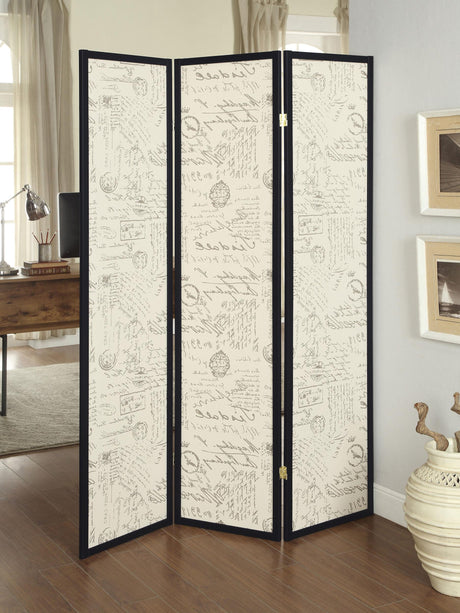 Coaster Felice 3-Panel Room Divider Folding Screen French Script