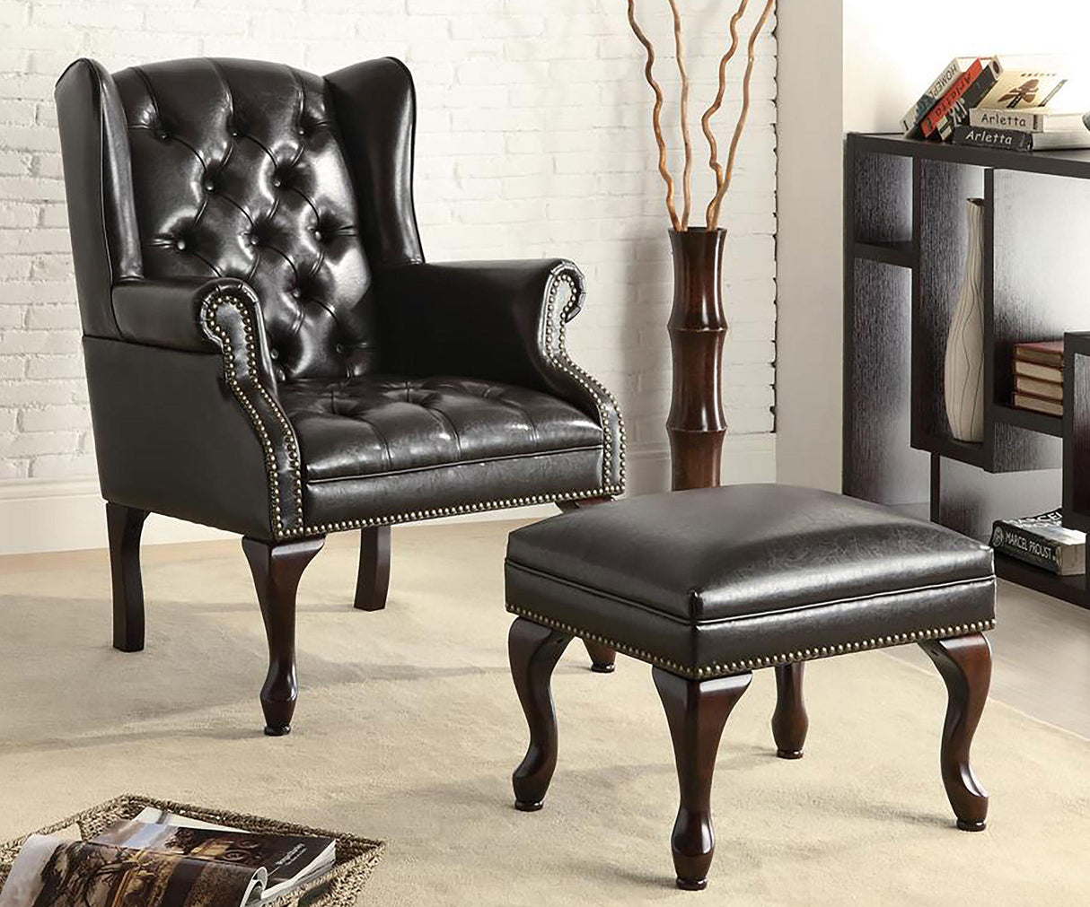 Coaster Roberts Upholstered Wingback Chair and Ottoman Set Black
