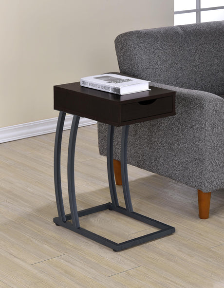 Coaster Troy 1-drawer C-Shaped Side Table Power Outlet Cappuccino