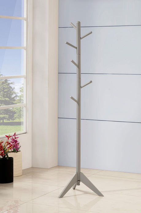 Coaster Devlin 6 Hook Freestanding Wood Coat Rack Hat Hanger Grey