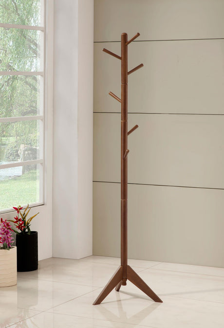 Coaster Devlin 6 Hook Freestanding Wood Coat Rack Hat Hanger Walnut