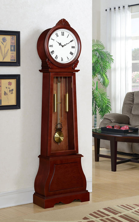 Coaster Narcissa Grandfather Clock with Adjustable Chime Brown Red