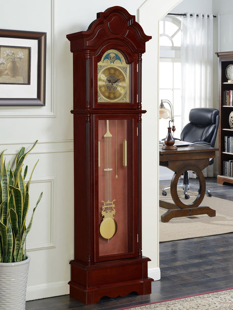 Coaster Diggory Grandfather Clock with Adjustable Chime Brown Red