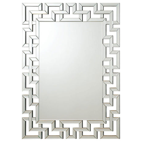 Coaster Forman 38 x 48 Inch Greek Motif Frameless Wall Mirror Silver