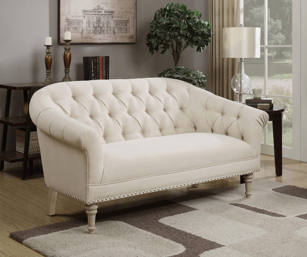Coaster Billie Upholstered Rolled Arm Tufted Loveseat Natural
