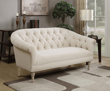 Coaster Billie Upholstered Rolled Arm Tufted Loveseat Natural