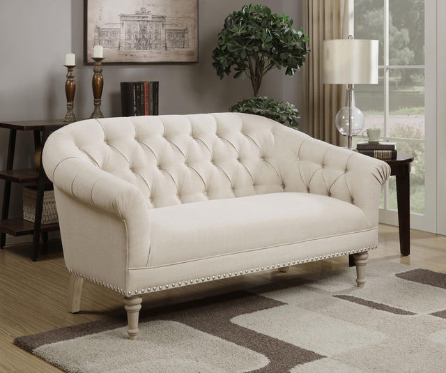 Coaster Billie Upholstered Rolled Arm Tufted Loveseat Natural