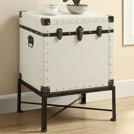 Coaster Nancy Upholstered Vintage Side Table Storage Trunk White