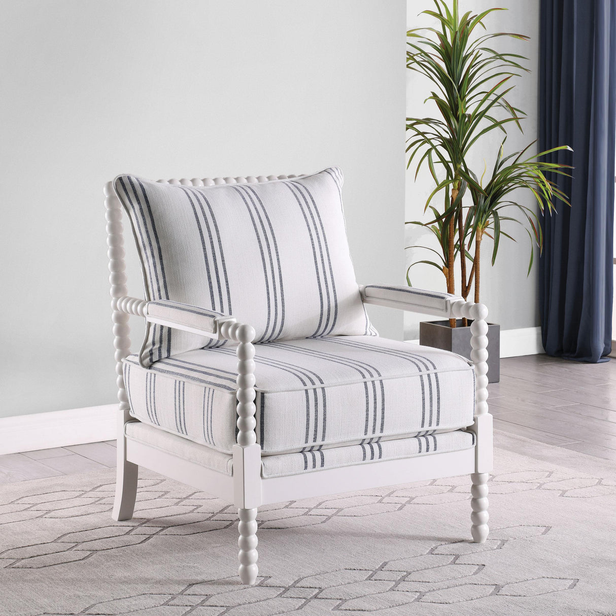 Coaster Blanchett Upholstered Bobbin Accent Chair White and Navy