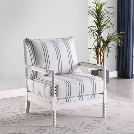 Coaster Blanchett Upholstered Bobbin Accent Chair White and Navy