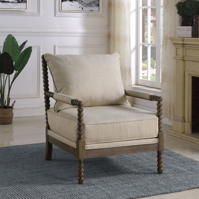 Coaster Blanchett Upholstered Bobbin Accent Chair Beige and Natural