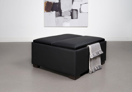 Coaster Paris Upholstered Storage Ottoman with Tray Black