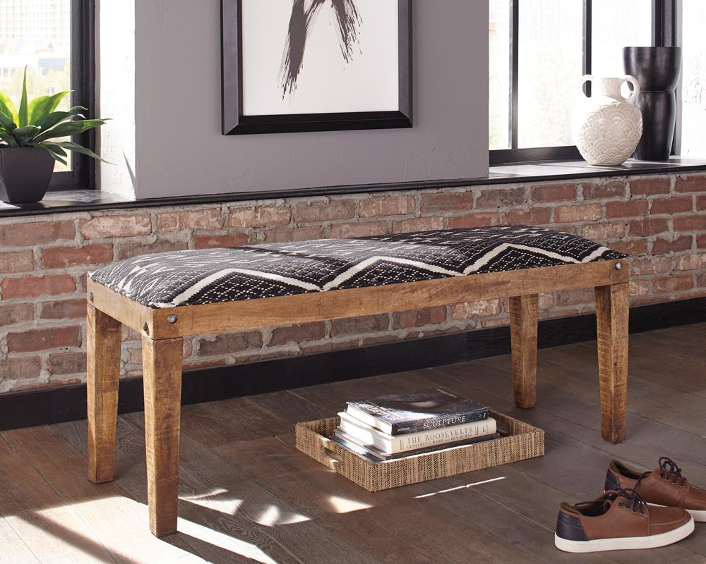 Coaster Lamont Fabric Upholstered Accent Bench Black and Natural