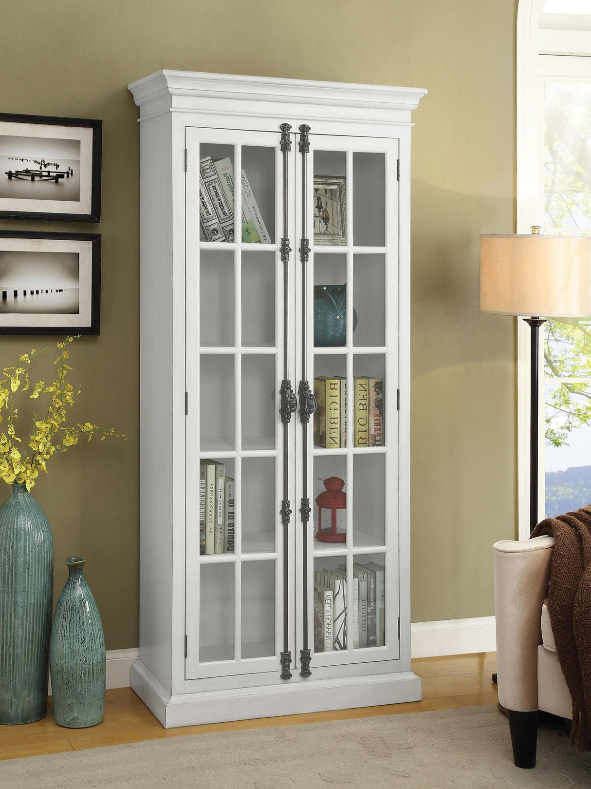 Coaster Toni 2-door Wood Tall Storage Cabinet Distressed White