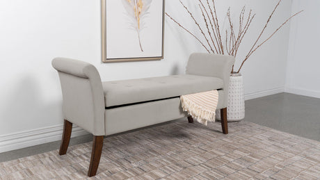 Coaster Farrah Velvet Upholstered Rolled Arm Storage Bench Beige