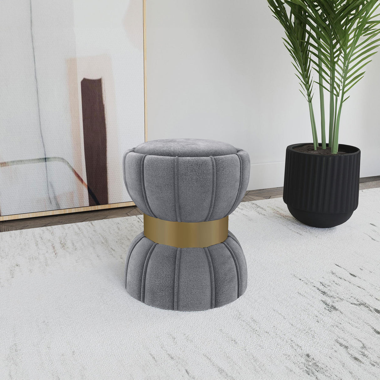 Coaster Sora Round Upholstered Ottoman Grey