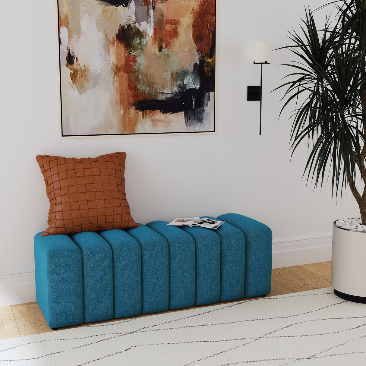 Coaster Summer Fabric Upholstered Tufted Accent Bench Peacock Blue