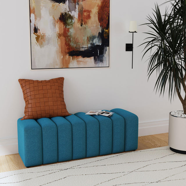 Coaster Summer Fabric Upholstered Tufted Accent Bench Peacock Blue