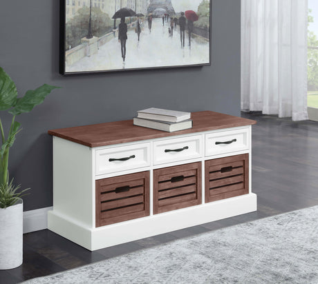 Coaster Alma 3-drawer Storage Bench Weathered Brown and White