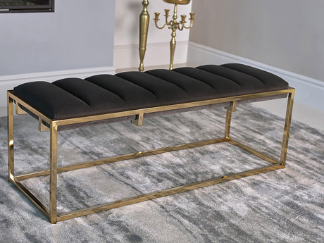 Coaster Lorena Velvet Upholstered Bench Dark Grey and Gold