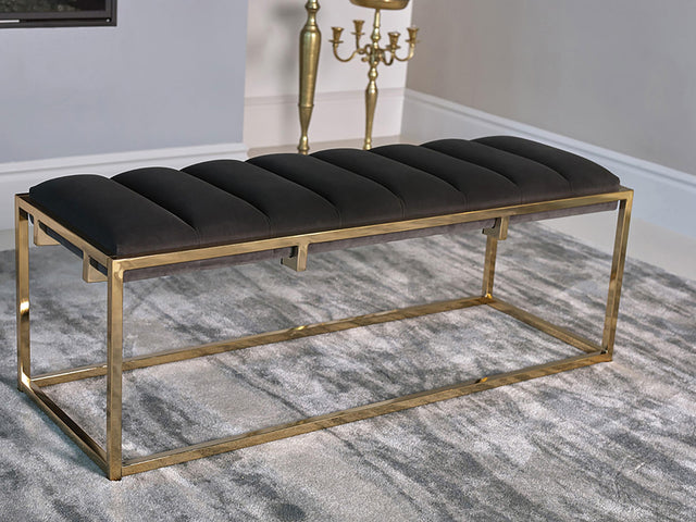 Coaster Lorena Velvet Upholstered Bench Dark Grey and Gold