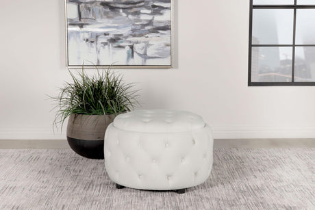 Coaster Angelina Round Upholstered Storage Ottoman Pearl