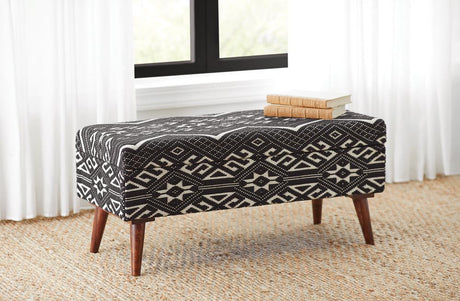 Coaster Cababi Tribal Fabric Upholstered Accent Storage Bench Black