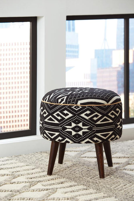 Coaster Camila Round Upholstered Ottoman Black and White