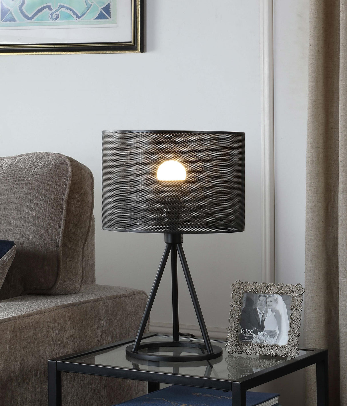 Coaster Chapin 19-inch Metal Mesh Drum Shade Table Lamp Black