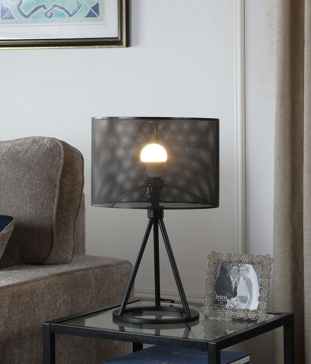 Coaster Chapin 19-inch Metal Mesh Drum Shade Table Lamp Black
