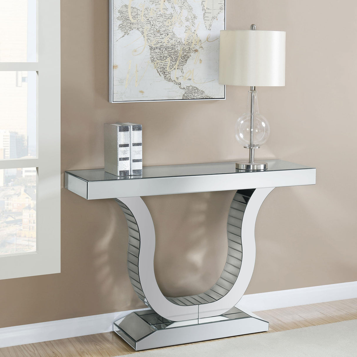 Coaster Saanvi U-shaped Mirrored Entryway Console Table Silver