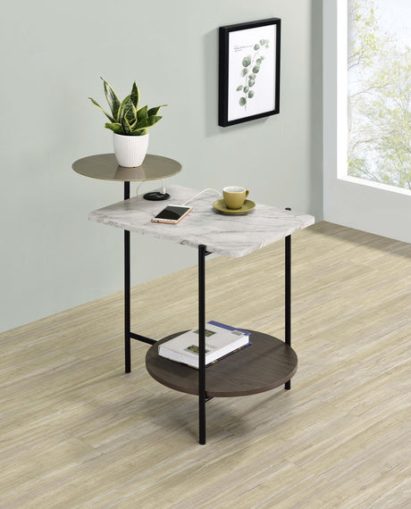 Coaster Ottilie 3-tier Side Table Wireless Charger White and Black