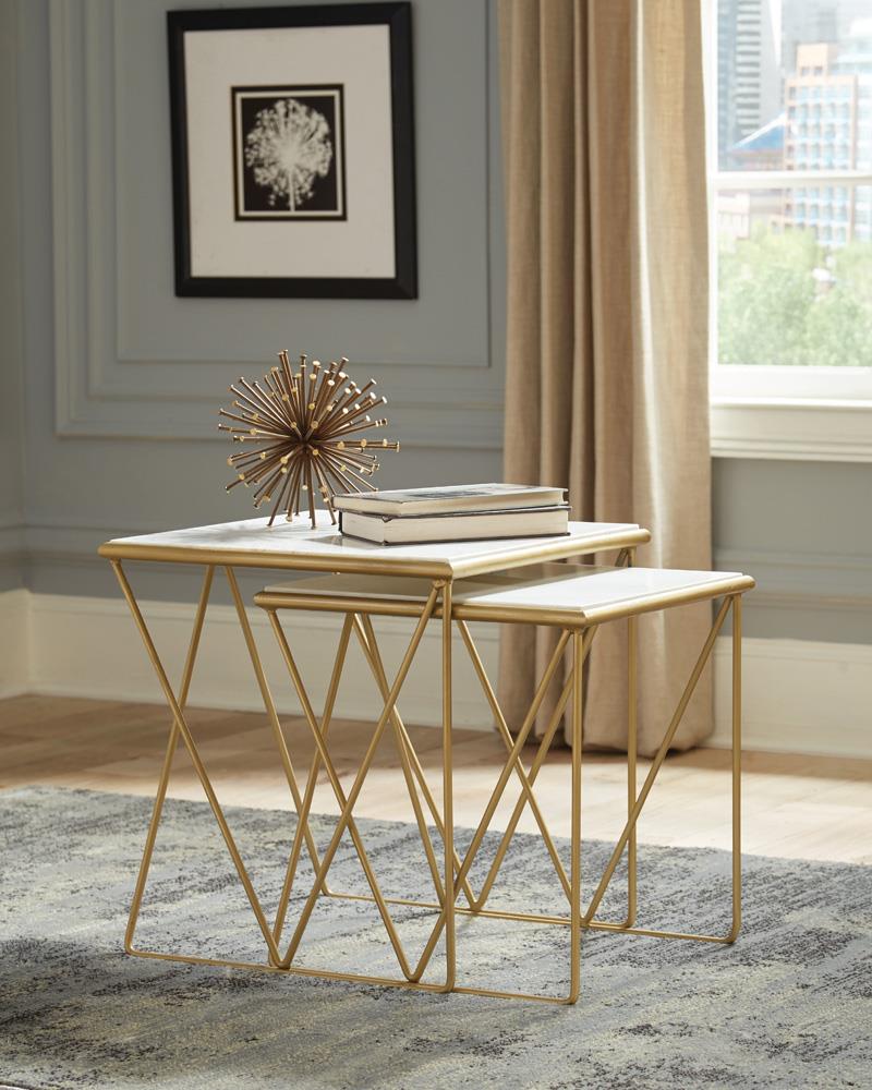 Coaster Bette 2-piece Marble Top Nesting Table Set White and Gold