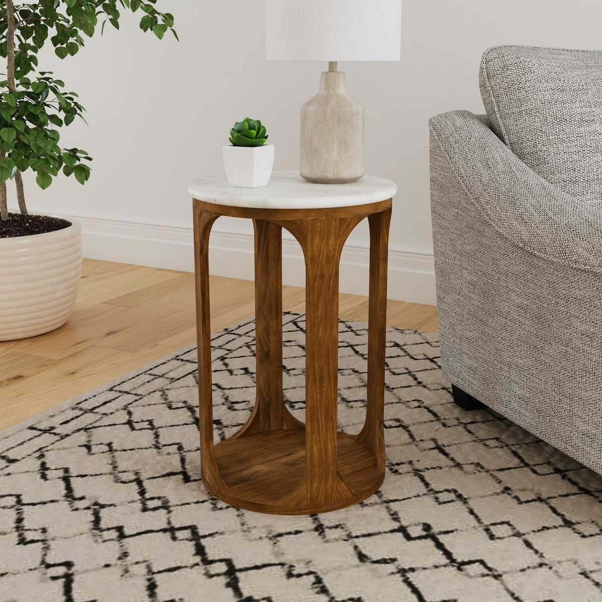 Coaster Berkeley Round Marble Top Side Table White and Brown