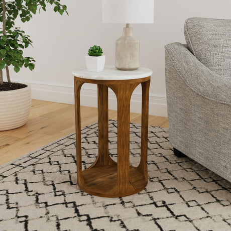 Coaster Berkeley Round Marble Top Side Table White and Brown