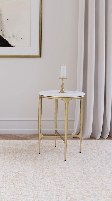 Coaster Baldwin Round Marble Top Side Table White and Gold
