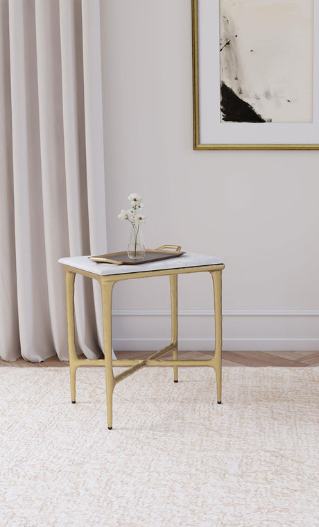 Coaster Baldwin Rectangular Marble Top Side Table White and Gold