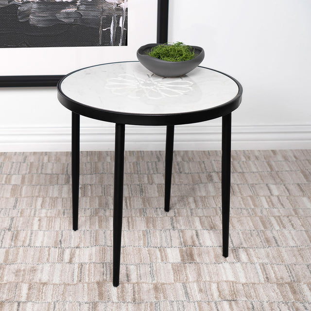 Coaster Kofi Round Marble Top Accent Side Table White and Black