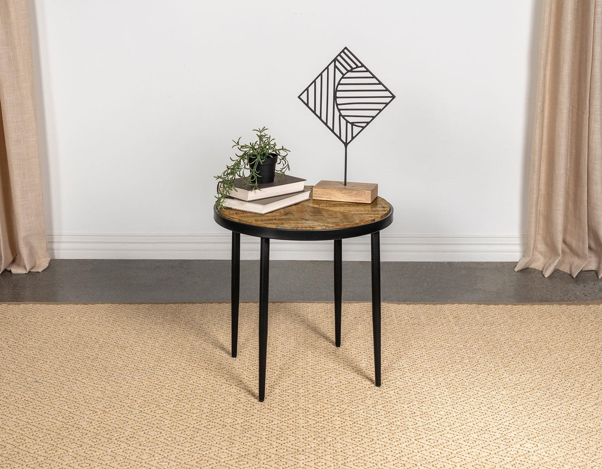 Coaster Hayden Round Wood Top Side Table Natural Mango and Black