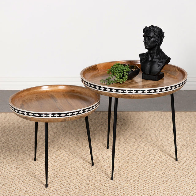 Coaster Ollie 2-piece Solid Wood Bone Inlay Nesting Table Natural