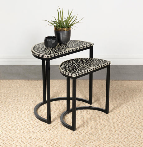 Coaster Zakiya 2-piece Demilune Nesting Table Set Black and White
