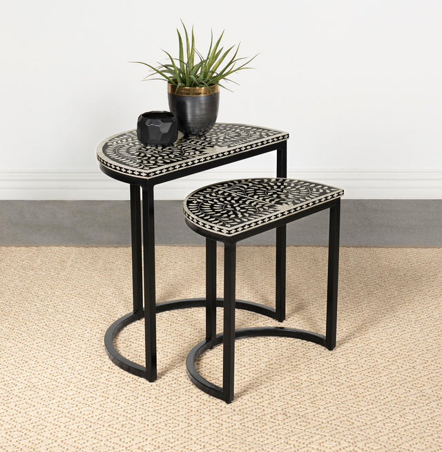 Coaster Zakiya 2-piece Demilune Nesting Table Set Black and White