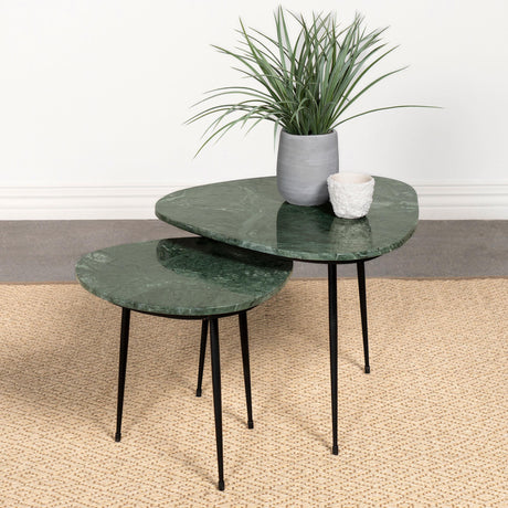 Coaster Tobias 2-piece Triangular Marble Top Nesting Table Green