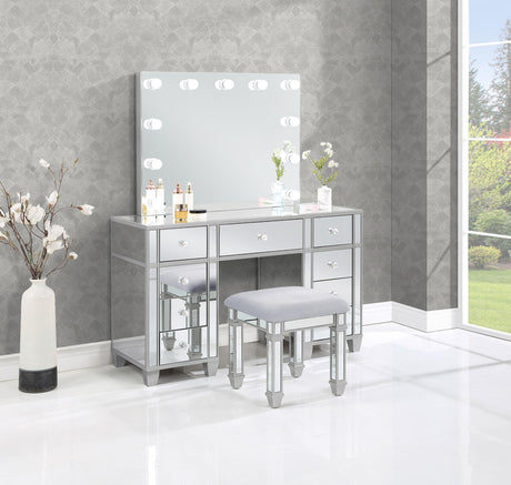 Coaster Allora 9-drawer Vanity Set with Lighting Metallic Silver